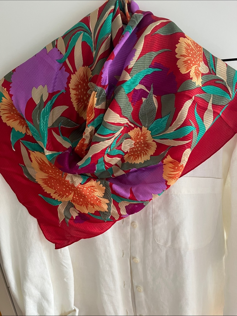 Echo Floral Silk-Blend Scarf in Red, Purple and Orange